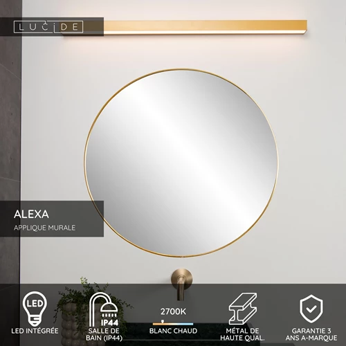 Lucide ALEXA - Applique murale Salle de bains - LED - 1x13W 2700K - IP44 - Or Mat / Laiton - USP